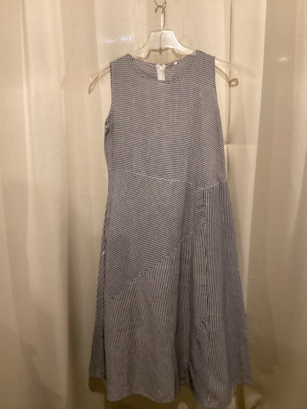 Striped Sleeveless Dress in Denim and White, Lightweight